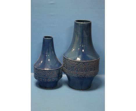 TWO BLUE CERAMIC VASES