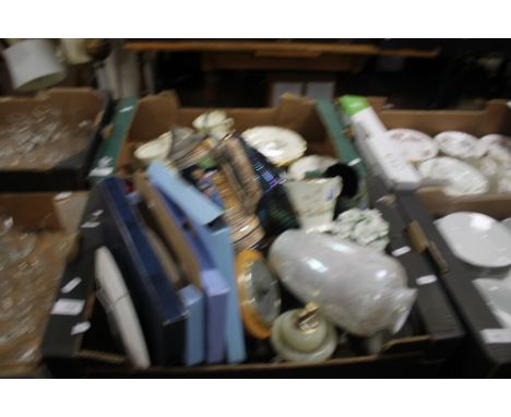 TWO TRAYS OF SUNDRIES AND CERAMICS TO INCLUDE A BAROMETER (TRAYS NOT INCLUDED)