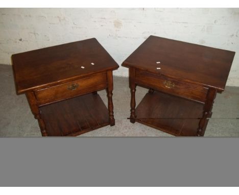 TWO OAK SIDE LAMP TABLES WITH DRAWER