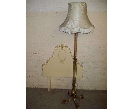 AN ONYX AND BRASS FLOOR STANDING STANDARD LAMP AND A LOUIS STYLE SINGLE HEADBOARD