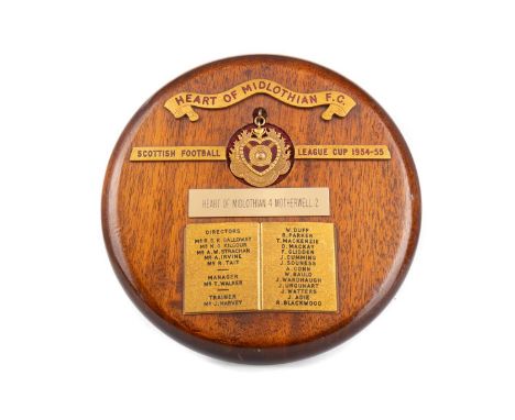 JOHN HARVEY (TRAINER) OF HEART OF MIDLOTHIAN, LEAGUE CUP WINNERS GOLD MEDAL, 1954/55  the obverse with enamelled club crest, 