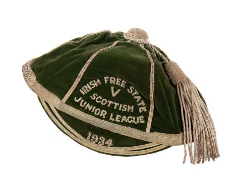 JOHN ‘JIMMY’ BUCHANAN OF THE IRISH FREE STATE, INTERNATIONAL CAP, 1934  vs. the Scottish Junior League, in emerald green velv