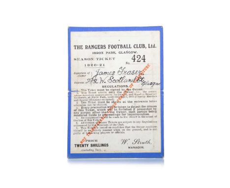 RANGERS F.C., SEASON TICKET, 1920/21  the outer gilt tooled cloth cover numbered S 424 | 1920-21, the interior inscribed Rang