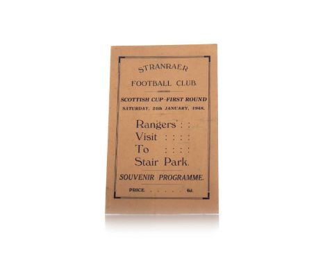 STRANRAER F.C. VS. RANGERS F.C., SCOTTISH CUP FIRST ROUND PROGRAMME, 24TH JANUARY 1948  Note: This rare programme comes from 