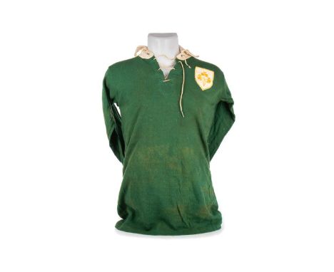 JOHN ‘JIMMY’ BUCHANAN OF THE IRISH FREE STATE, MATCH WORN JUNIOR INTERNATIONAL JERSEY, 1930s  stitched gold shamrock crest, l