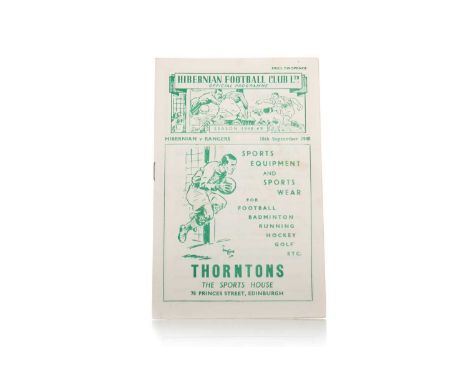 HIBERNIAN F.C. VS. RANGERS F.C., SCOTTISH LEAGUE CUP PROGRAMME, 18TH SEPTEMBER 1948 Note: This game ended a 0-0 draw, however