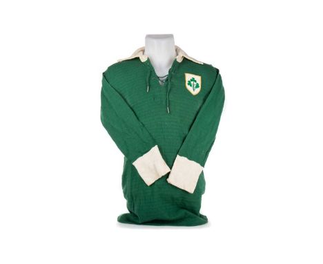 JOHN ‘JIMMY’ BUCHANAN OF THE IRISH FREE STATE, MATCH WORN JUNIOR INTERNATIONAL JERSEY, 1930s  stitched green shamrock crest, 