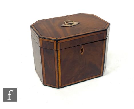 A George III satinwood crossbanded two division octagonal tea caddy, width 17cm. 