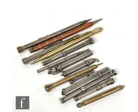 Thirteen assorted 19th and early 20th Century propelling pencils of varying form to include a Samson Mordan example with engi