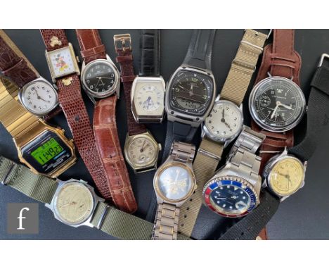 Thirteen assorted wrist watches to included a Mickey Mouse, Philip Persio, Cimier, manual, quartz and other examples. Damages