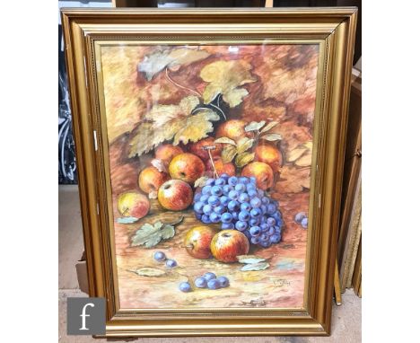 ERNEST PHILLIPS (EARLY  20TH CENTURY) - A still life of grapes and apples, watercolour, signed, framed, artist was a decorato