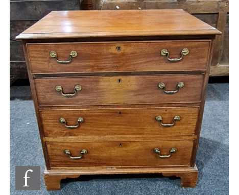 A 19th Century mahogany chest of four drawers, with brass drop handles and raised to bracket feet, some later repairs, height