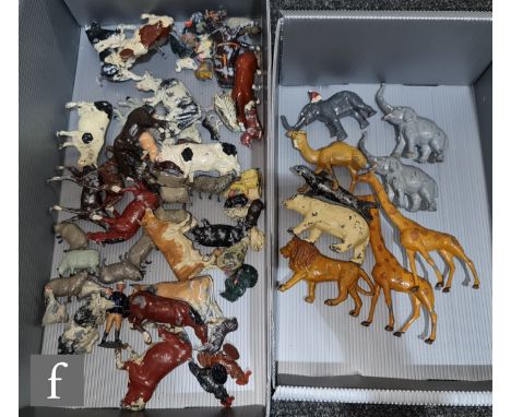 A collection of assorted hollowcast farm and zoo animals, to include Johillco giraffes, a Johillco seal, a Pixyland Kew duck,