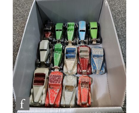 A collection of playworn and unboxed Dinky diecast model cars, all 36 Series and 38 Series, comprising 36a Armstrong Siddeley