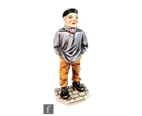 A late 19th Century Royal Worcester 'man menu holder' from the Down and Out series modelled by James Hadley, depicted as a Fr