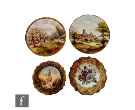 Two Royal Worcester cabinet plates, the first a transfer decorated and hand tinted scene of Ely Cathedral, signed Rushton, gr