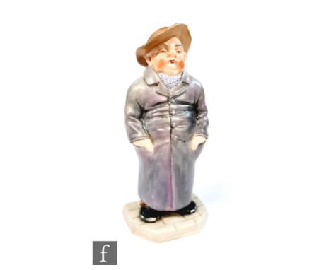 A late 19th Century Royal Worcester 'man menu holder' from the Down and Out series modelled by James Hadley, depicted as a tu