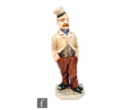 A late 19th Century Royal Worcester 'man menu holder' from the Down and Out series modelled by James Hadley, depicted as 'The