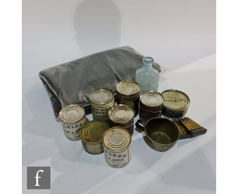 Various film props from '1917', the 2019 film by Sam Mendes, various replica tins of Army and Navy stores food, original glas
