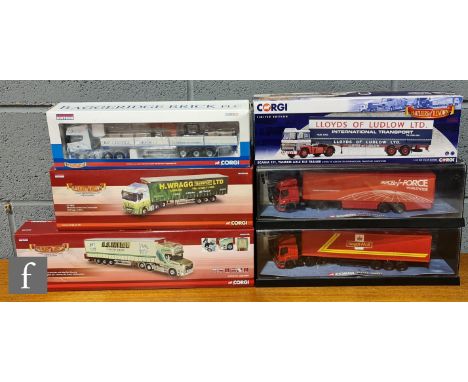 Six Corgi 1:50 scale diecast models, including Hauliers of Renown and Modern Trucks, comprising CC12823 AS Taylor Transport S