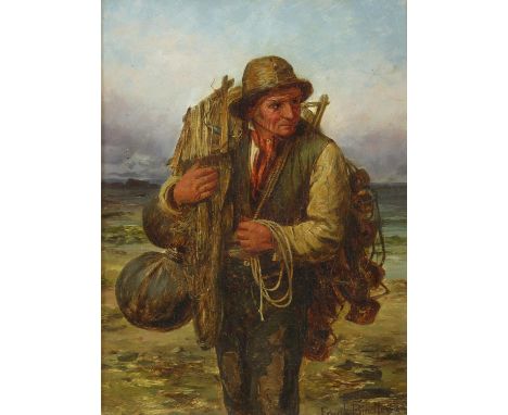 Frank Bindley (British, fl. 1878-1883). Portrait of a fisherman, oil on canvas, signed lower right, 30 x 23cm. Framed.Conditi