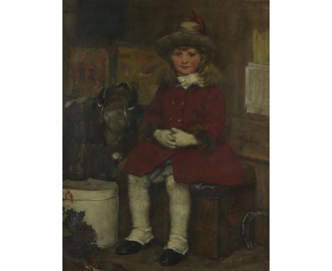 James Charles (British, 1851-1906), 'Nina' (c. 1887), portrait of a young girl in a red coat, oil on canvas, signed middle ri