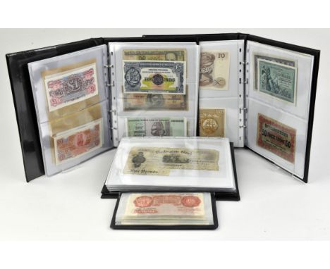 A collection of bank notes in four albums. One album contains about seventeen (17) good to excellent condition British Bank o