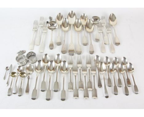 Mixed lot of fiddle pattern flatware and other small silver items, various dates and makers, 62.5oz 1932gm