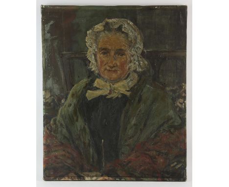 Francis Henry Newbury (1855-1946). Portrait of a seated lady with a mop cap. Oil on canvas, signed lower right. 49 x 59cm. 