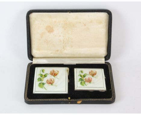 Guilloche enamel and silver cigarette case and matching compact by Henry Clifford Davis, Birmingham 1956, in original box Con