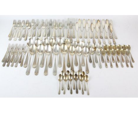 Comprehensive German 800 standard silver canteen by Bernstein, comprising 11 table spoons, 5 desert spoons, 12 ice-cream spoo