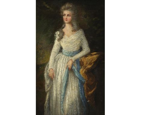 Continental School (18th/19th century), Portrait of a lady in 18th century dress, three quarter length, oil on canvas, 22 x 1