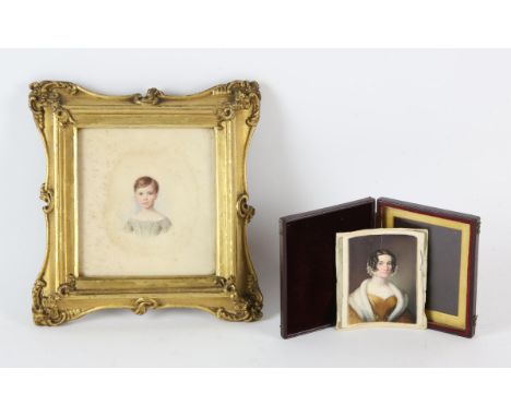 Portrait of a young woman, 19th Century, attributed to be Miss J S, Peanall, nee Mary Devenish, damages, 8.5 x 6.6cm, in a re