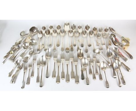 Mixed collection of 18th and 19th century English spoons and other flatware, various dates and makers to include Hester Batem