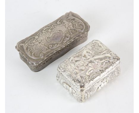 Dutch silver box, embossed with hunting scenes,  BM for Berthold Muller, import marks for Chester 1907,  together with anothe