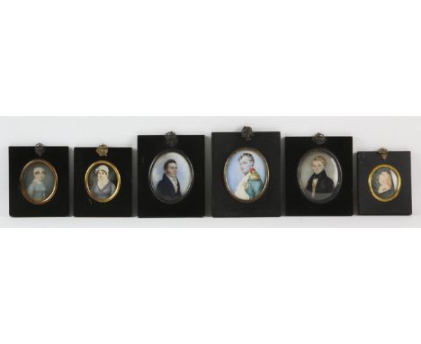 English School (19th century), A group of six portrait miniatures, including three gentlemen, one possibly depicting Napoleon