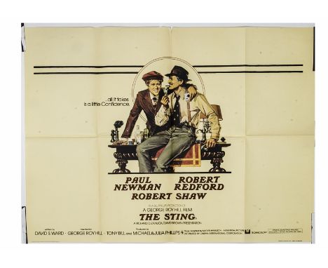 The Sting (1974) UK Quad Poster, the film starring Robert Redford and Paul Newman, with poster art by Amsel. Poster with 1" t