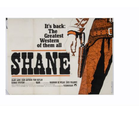 Shane UK Quad poster, for this classic western, this being an interesting re-release poster circa early 1970s. A few light su