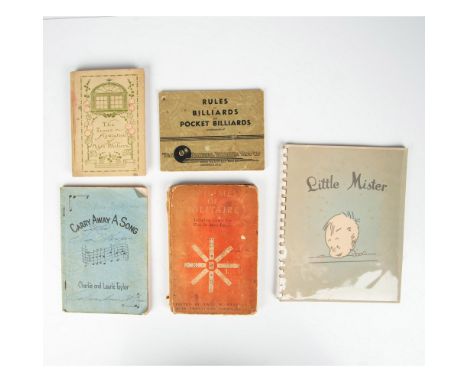 Set of five vintage children, hymns, and games albums/books that includes one Little Mister album published by C.R. Gibson &a