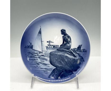 Lovely deep shades of blue with Mermaid on rock looking out to sea. Royal Copenhagen backstamp. Plate number 2350. This item 