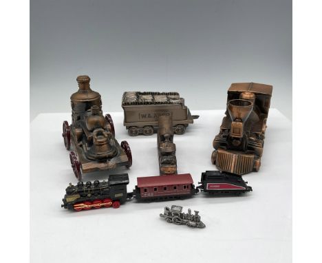Group includes Copper and bronze colored General Locomotive train bank (7"L x 2.5"W x 3.25"H); First National Bank Steam engi