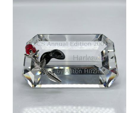Elegant cut crystal plaque adorned with red crystal rose and black crystal mask. Swarovski backstamp. 276870. This item has i