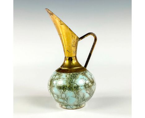 Turquoise toned with lustre finish &amp; branch patterning. With handle. Brass accented spout &amp; handle. Hand Painted Delf