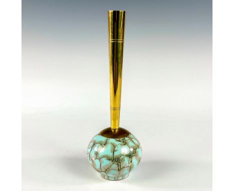 Turquoise with lustre finish and branch patterning. Round body. Narrow brass spout. Hand Painted Delft Holland on bottom. Thi