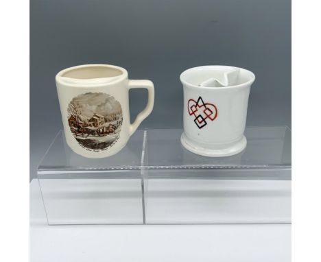 Pretty duo of cups one of which depicts a currier with his horses and the other cup is decorated with a symbol. Largest item 
