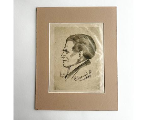 Antique original etching on paper depicting a musical composer portrayed in profile. Name and date in plate on center left: i