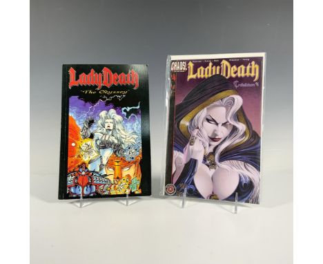 Lot includes Lady Death III: The Odyssey trade paperback March 1997 and Lady Death Tribulation #4, March 2001, which is a com