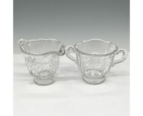 Delicate raised design at base with lace styled etching throughout. Largest piece: 4.5"L x 3"W x 3"H. Issued: 20th centuryDim
