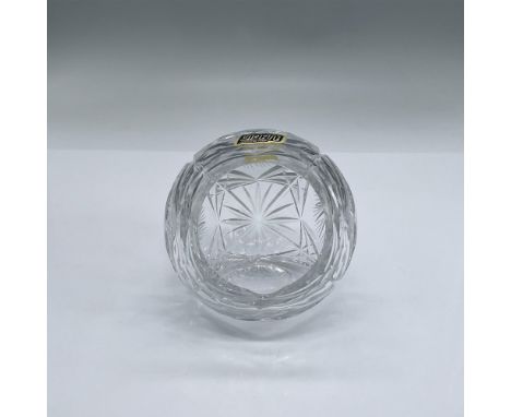 Round clear cut crystal ashtray in a eight-pointed stars and sunburst design. Violetta affixed label. Dimensions: 3.75"L x 3.