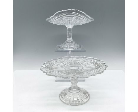 Vintage style and design on these two serving dishes. Cake stand with ruffled edge (3.75"H x 6.25" dia.) and Candy dish with 